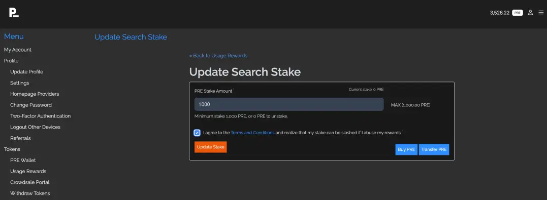 Presearch $PRE token staking