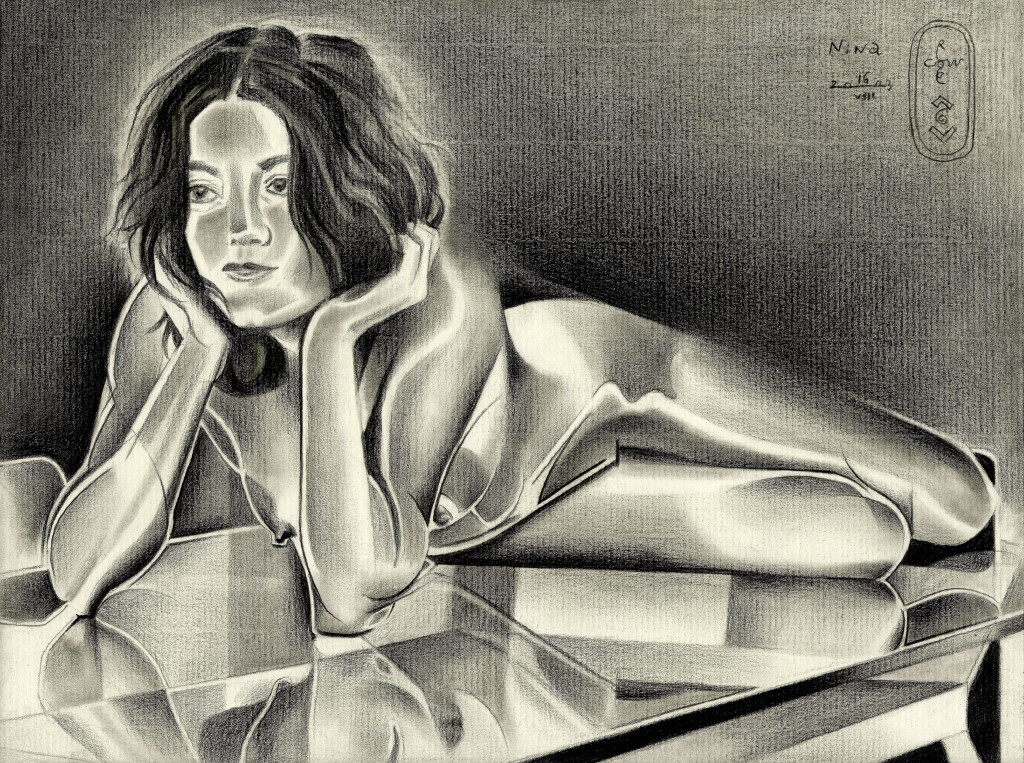 cubist solarised nude graphite pencil drawing
