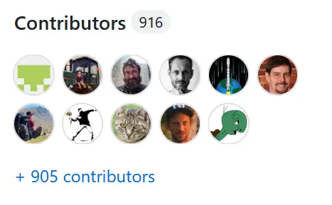 There have been 916 contributors to Bitcoin's code so far
