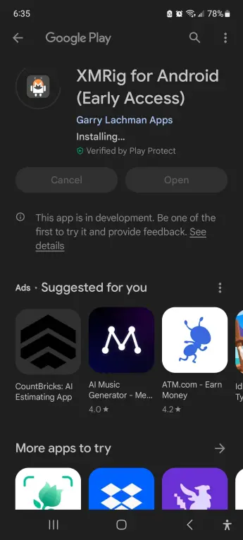 Install XMRig for Android