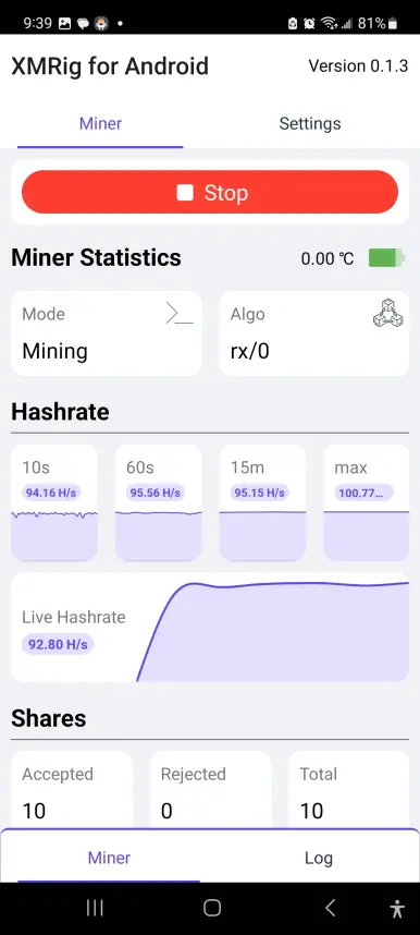 Miner is running