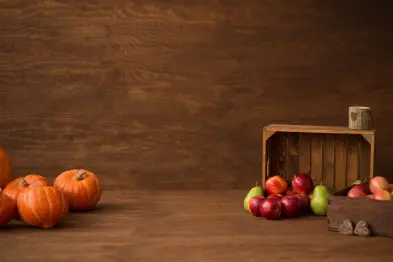 Pumpkins and Apples in Autumn