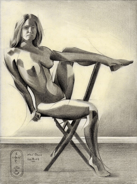 cubist nude graphite pencil drawing