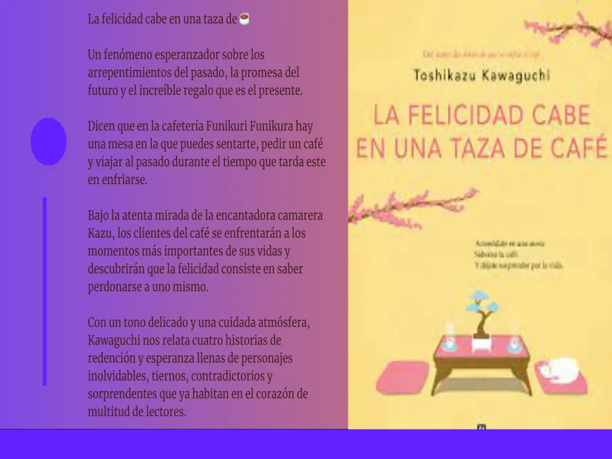 Sinopsis de la novela La felicidad cabe en una taza de café.