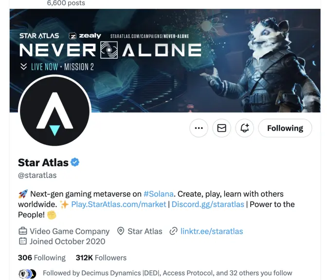 Star Atlas Twitter account