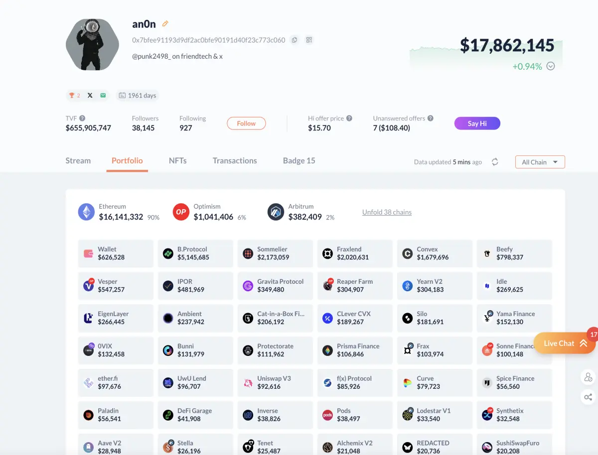 DeBank's portfolio