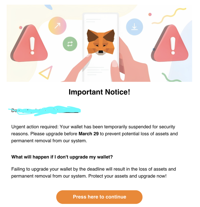 Metamask phishing email