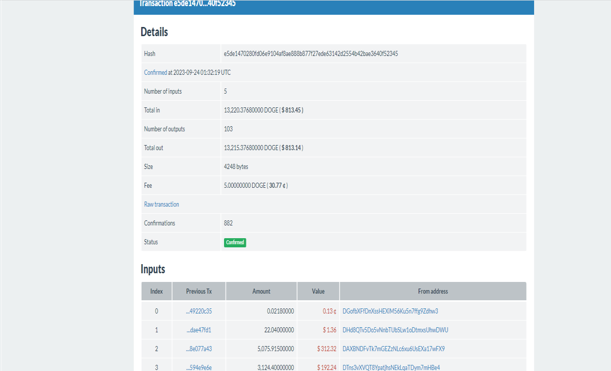Doge Tx info