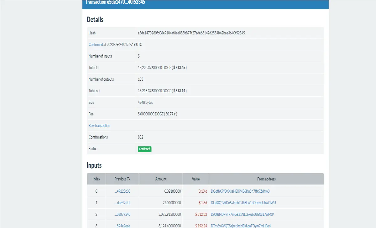 Doge Tx info