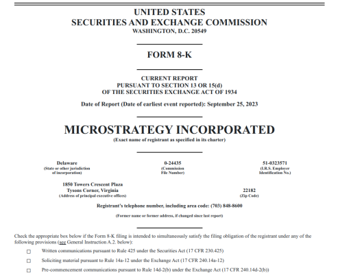 MicroStrategy Form 8-K 2023 September