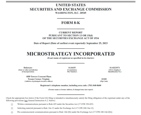 MicroStrategy Form 8-K 2023 September