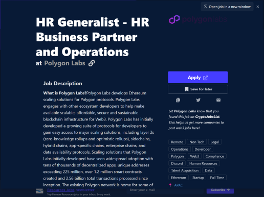 HR Generalist with Polygon Labs