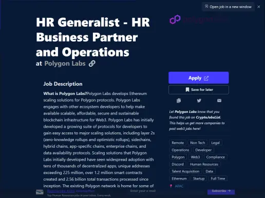 HR Generalist with Polygon Labs