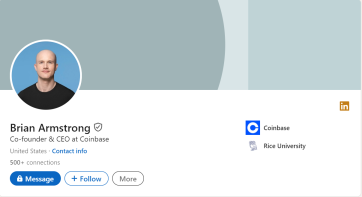 Coinbase CEO LinkedIn