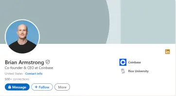 Coinbase CEO LinkedIn