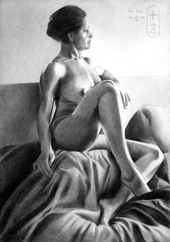 cubist nude graphite pencil drawing