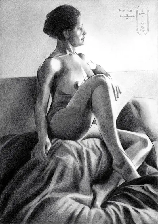 cubist nude graphite pencil drawing